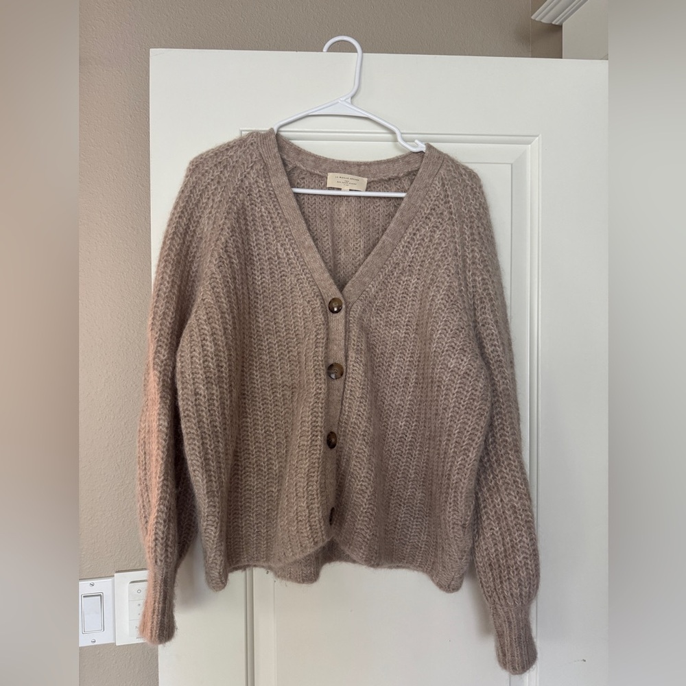 Sezane Tan Knit Cardigan Sweater
